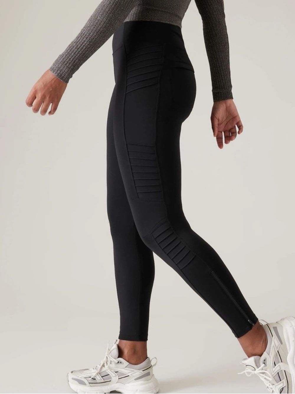 Athleta Delancy Moto Black High Rise Athletic Zipper Ankle Leggings